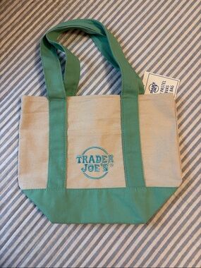 Trader Joe's Beige and Green Mini Tote Bag